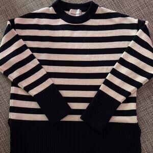 INDUSTRY REPUBLIC CLOTHING Stripe Crewneck Sweater Ivory/Navy Nautical Coastal M